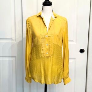 Maeve (Anthropologie) Mustard Yellow Long Sleeve Blouse Top w/Collar, Size 0
